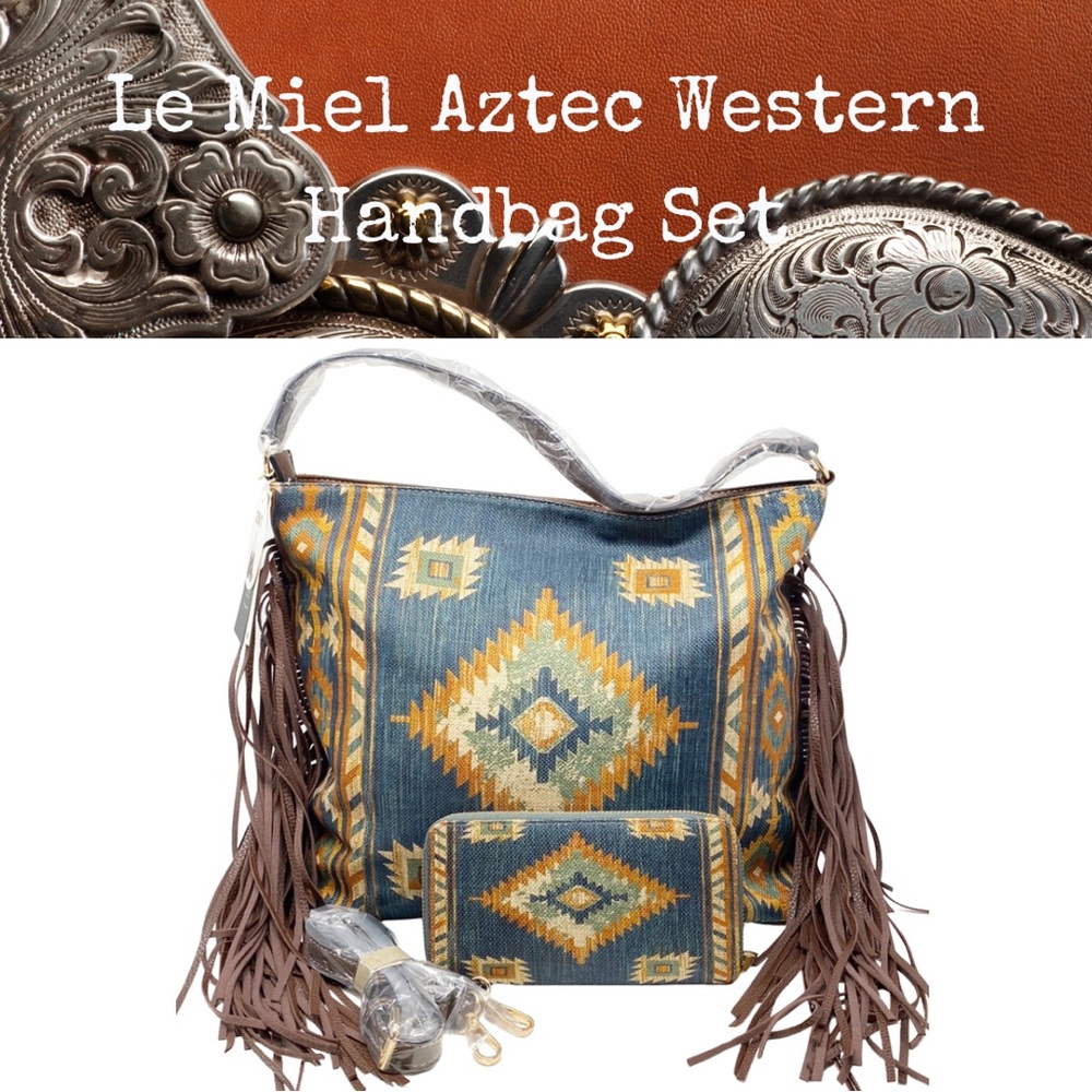Le Miel Vegan Aztec Western 2 Piece Handbag Set